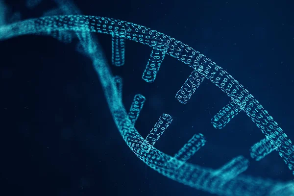 Digitális DNS-molekula, szerkezete. Koncepció bináris kód humán genom. Módosított gének DNS-molekula. 3D-s illusztráció — Stock Fotó