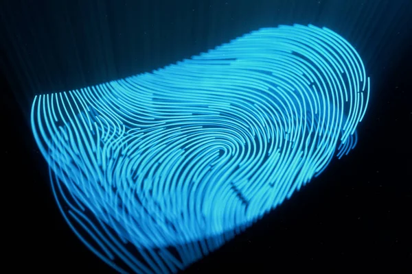 3d 插图指纹扫描提供安全访问与生物特征识别。概念指纹保护。弯曲的指纹。数字安全概念 — 图库照片