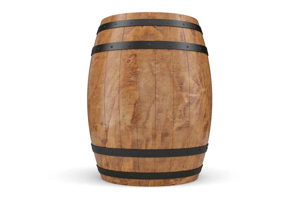 3D Illustration wooden barrels front view, wine isolated on white background. Alcoholic drink in wooden barrels, such as wine, cognac, rum, brandy. — Stock Photo, Image