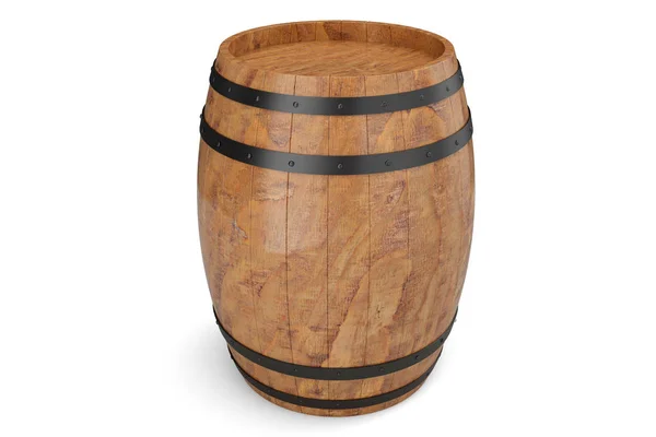 3D Illustration wooden barrels front view, wine isolated on white background. Alcoholic drink in wooden barrels, such as wine, cognac, rum, brandy. — Stock Photo, Image