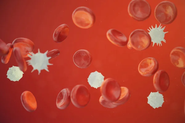 Kırmızı kan hücreleri, lökosit veya beyaz kan hücreleri, enfeksiyon bağışıklık sisteminin hücreler. İnsan tıbbi kavramı. 3D çizim. — Stok fotoğraf