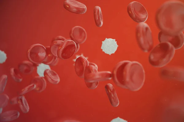 Rode bloedcellen, leukocyten of witte bloedcellen, zijn de cellen van het immuunsysteem, infecties. Medische begrip "mensenrechten". 3D illustratie. — Stockfoto