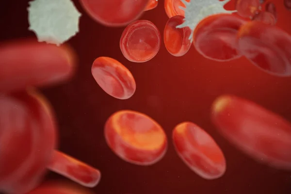Sel darah merah dan putih melepaskan neutrofil, eosinofil, basofil, limfosit, adalah sel-sel sistem kekebalan tubuh. Ilustrasi 3D — Stok Foto