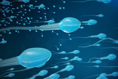 Sperm approaching egg cell, ovum. natural fertilization - close-up view. Conception, the beginning of a new life. 3D illustration clipart