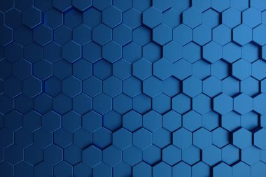 3D illüstrasyon soyut koyu mavi fütüristik yüzey altıgen desen. Mavi geometrik altıgen arka plan.