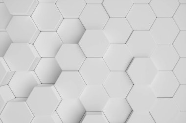 3D çizim geometrik altıgen arka plan beyaz. Yüzey altıgen desen, altıgen petek.