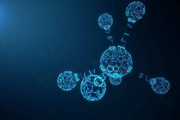 Digitala atomer struktur. Vetenskap eller medicinsk bakgrund med molekyler och atomer. Låg polygona gallerstruktur, anslutningslinjer och punkter. Struktur på atomnivå. 3D illustration — Stockfoto