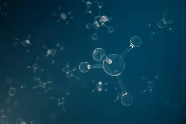 分子、原子の酷似。バナーやチラシの医療の背景。3 d イラスト、原子レベルでの分子構造 — ストック写真