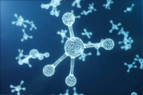 Digital molecules, atoms bacground. Low polygoanl grid structure, connection lines and dots. Molecular structure of connection lines and dots. 3D illustration