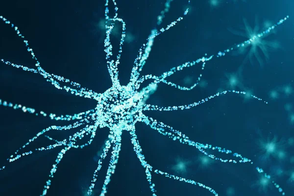 Konceptuální ilustrace neuron buněk s zářící propojení uzlů. Synapse a Neuron buněk elektrické chemické signály. Neuron propojené neurony s elektrické impulsy, 3d obrázek — Stock fotografie