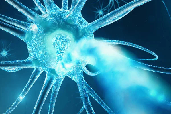 Conceptual illustration of neuron cells with glowing link knots. Neurons in brain on with focus effect. Synapse and Neuron cells sending electrical chemical signals. 3d illustration