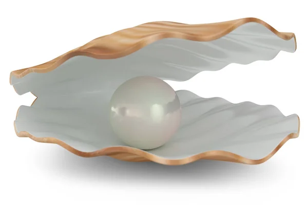 Shell with pearl inside. Natural open pearl shell. 3D illustration — Stock Photo, Image