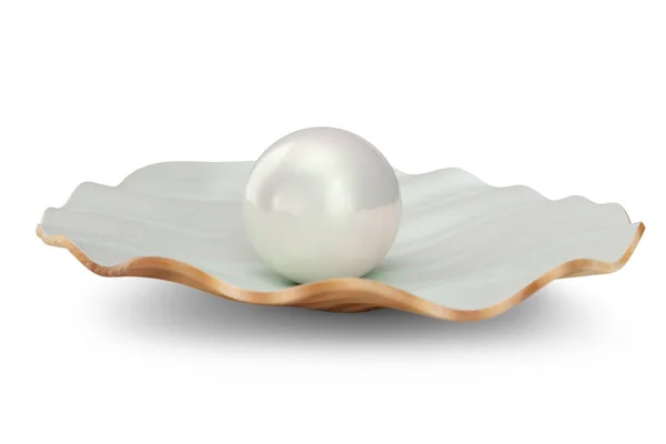 Shell with pearl inside. Natural open pearl shell. 3D illustration — Stock Photo, Image