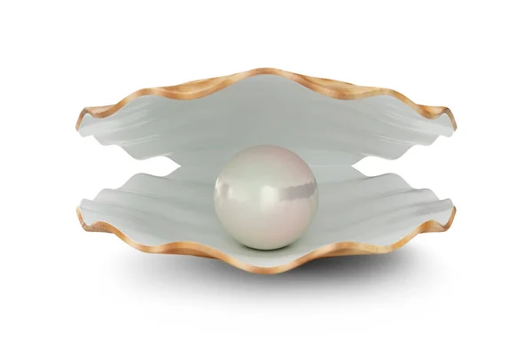 Concha con perla en el interior. Cáscara de perla abierta natural. Ilustración 3D —  Fotos de Stock