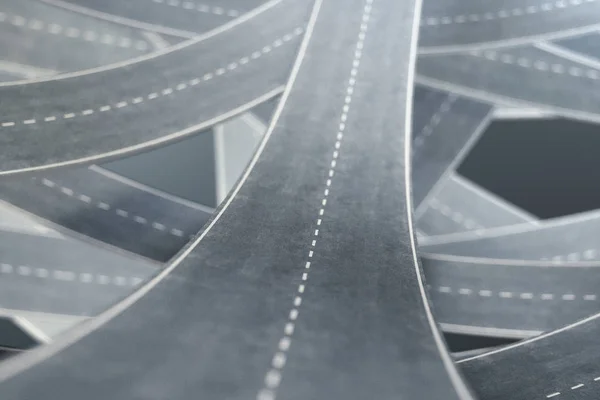 Verworrene Straßen und Autobahnen in einem chaotischen. das Konzept einer komplizierten Straße, die kein Ende und keinen Anfang hat. Labyrinth der Straßen, Stau. 3D-Illustration — Stockfoto