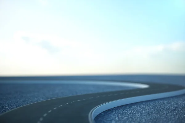 Strada. Viaggio, concetto di trasporto. Strada asfaltata divisa da una striscia. Illustrazione 3D — Foto Stock