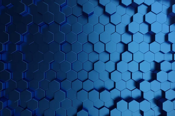 Illustration 3D abstraite bleu foncé de motif hexagonal de surface futuriste. Fond abstrait hexagonal géométrique bleu . — Photo