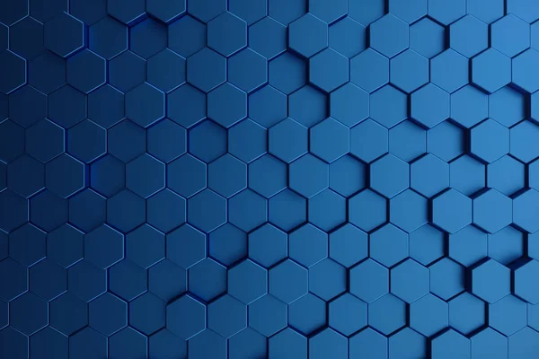 Ilustração 3D abstrato azul escuro de padrão hexágono superfície futurista. Azul geométrico hexagonal abstrato fundo . — Fotografia de Stock