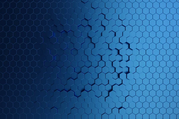 Ilustração 3D abstrato azul escuro de padrão hexágono superfície futurista. Azul geométrico hexagonal abstrato fundo . — Fotografia de Stock