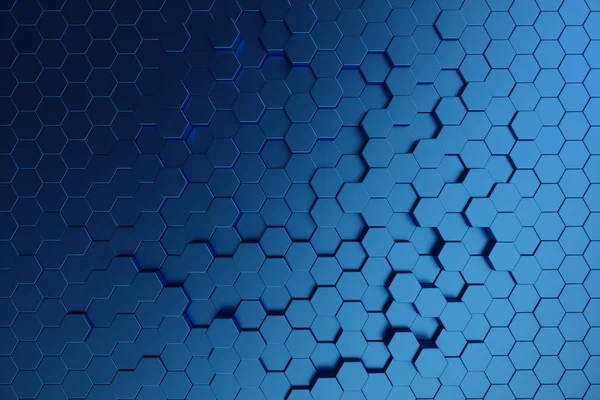 Ilustração 3D abstrato azul escuro de padrão hexágono superfície futurista. Azul geométrico hexagonal abstrato fundo . — Fotografia de Stock