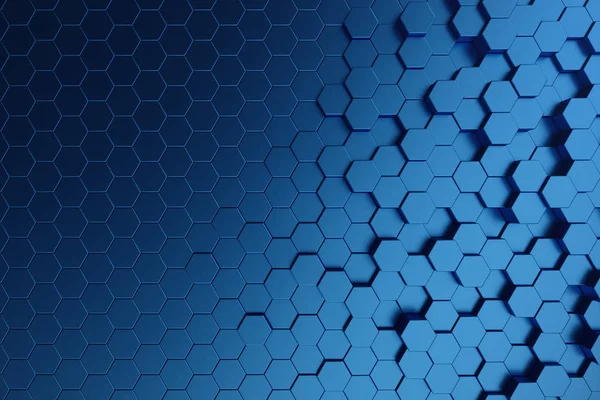 Ilustração 3D abstrato azul escuro de padrão hexágono superfície futurista. Azul geométrico hexagonal abstrato fundo . — Fotografia de Stock