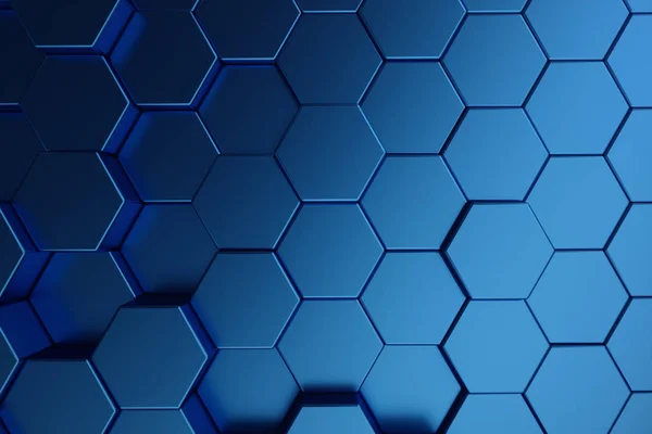 Ilustração 3D abstrato azul escuro de padrão hexágono superfície futurista. Azul geométrico hexagonal abstrato fundo . — Fotografia de Stock