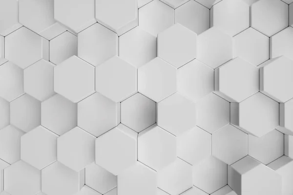 Ilustración 3D fondo abstracto geométrico blanco hexagonal. Patrón de hexágono de superficie, panal hexagonal . — Foto de Stock