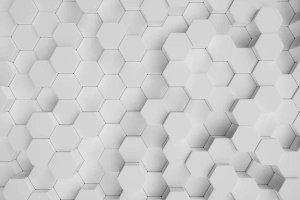 Ilustración 3D fondo abstracto geométrico blanco hexagonal. Patrón de hexágono de superficie, panal hexagonal . — Foto de Stock