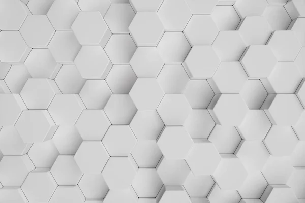 3d 插图白色几何六角抽象背景。表面六边形图案, 六边形蜂窝状. — 图库照片