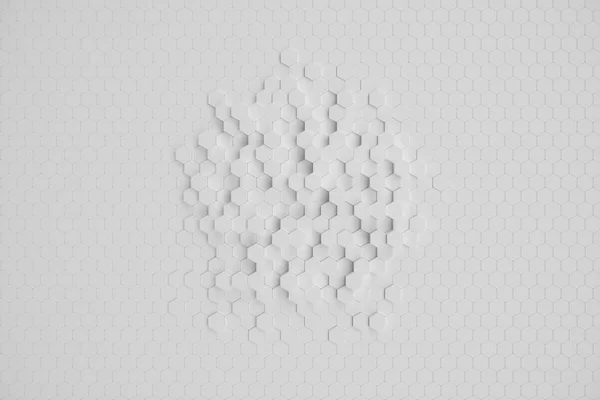 Ilustración 3D fondo abstracto geométrico blanco hexagonal. Patrón de hexágono de superficie, panal hexagonal . — Foto de Stock