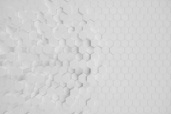 Ilustración 3D fondo abstracto geométrico blanco hexagonal. Patrón de hexágono de superficie, panal hexagonal . — Foto de Stock