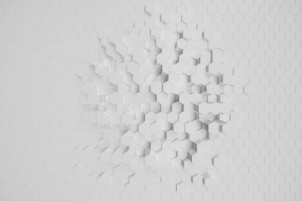 Ilustración 3D fondo abstracto geométrico blanco hexagonal. Patrón de hexágono de superficie, panal hexagonal . — Foto de Stock