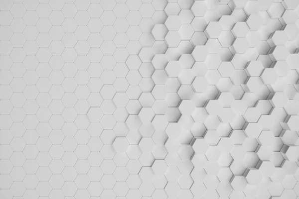 3D-Illustration weißer geometrischer sechseckiger abstrakter Hintergrund. Sechskantmuster der Oberfläche, sechseckige Wabe. — Stockfoto