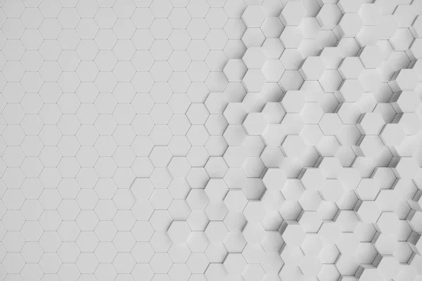 Ilustración 3D fondo abstracto geométrico blanco hexagonal. Patrón de hexágono de superficie, panal hexagonal . — Foto de Stock