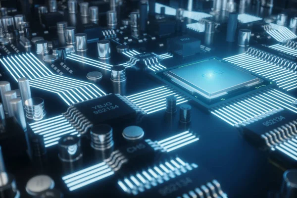 Circuit board. Technology background. Central Computer Processors CPU concept. Motherboard digital chip. Tech science background. Integrated communication processor. 3D illustration — Stock Photo, Image