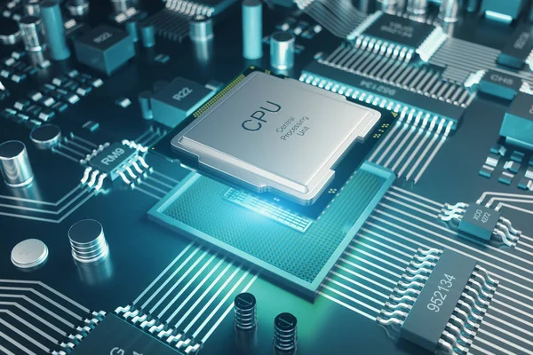 Cicruit plaat, kunstmatige intelligentie, ai, neurale netwerk concept. Technische achtergrond, tech wetenschap achtergrond. Geïntegreerde communicatie-processor. 3D illustratie — Stockfoto