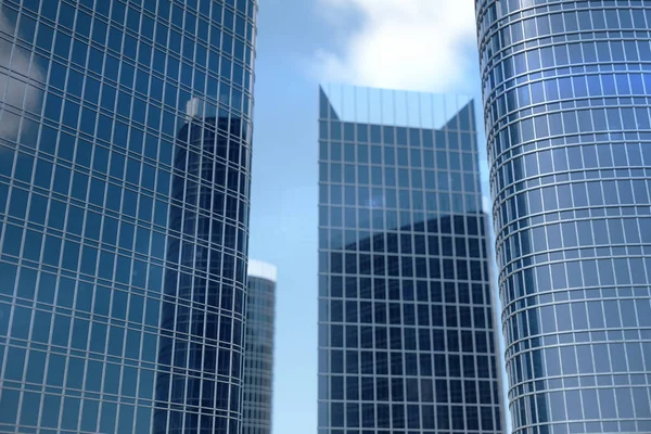 3D Illustration blue skyscrapers from a low angle view. Architecture glass high buildings. Blue skyscrapers in a finance district — Stock Photo, Image