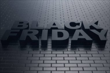 Black Friday, salonu, büyük indirim için satış mesaj. Tuğla duvar siyah Cuma afiş. Siyah Cuma satış için banner. Büyük indirimler, promosyonlar, kuponlar. 3D çizim
