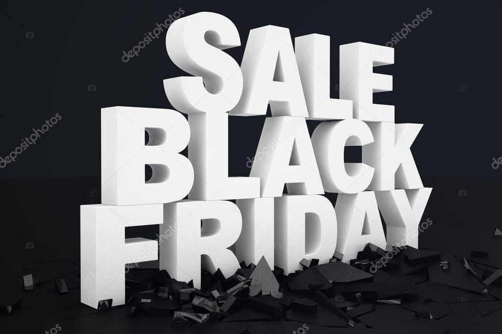 3D illustration Black Friday, sale message for shop. Business shopping store banner for Black Friday. 3d text in black and white color. Modern design