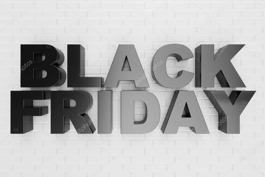 Black Friday, sale message for shop, big discount. 3d text in black and white color. Modern design. Banner for black friday sales. Huge discounts, promotions, coupons. 3D illustration