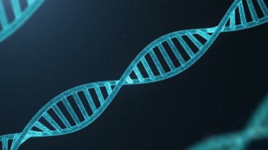 Döndürülmüş 3d dijital Dna molekülü, yapısı işlenir. Kavram ikili kod insan genom. DNA molekülünün değiştirilmiş genler ile.