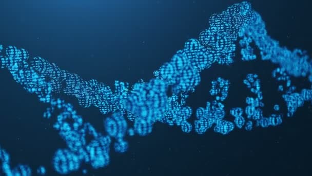 Вращающийся 3D рендеринг молекулы ДНК искусственного интеллекта. ДНК преобразуется в двоичный код. Геном бинарного кода. Абстрактная технология, концепция искусственного ДНК — стоковое видео