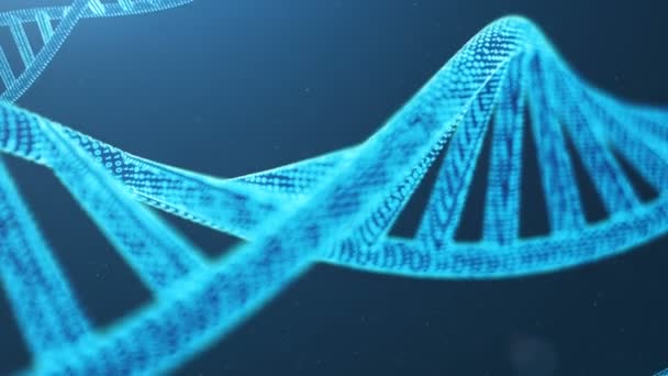 Gedraaide 3D-gerenderde kunstmatige Intelegence Dna-Molecule. DNA wordt omgezet in een binaire code. Concept binaire code genoom. Abstract technologie wetenschap, begrip kunstmatige Dna — Stockvideo