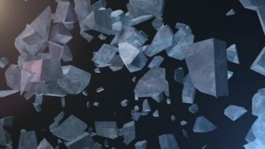 Patlama duvar, kırık beton duvar yok eder. Beton duvar parçaları parçalara sinek. Duvar, imha kurşun deliği. Animasyon ile alfa kanalı, ağır çekim etkisi.