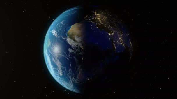 Earth rotates around its axis. World Globe surrounded by infinite space. World Globe from Space. Change of night and day. Elements of this image furnished by NASA — Stock Video