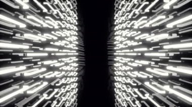 Abstrac neon ışıkları ile fütüristik karanlık koridor. Işık parlayan. Fütüristik mimarisi arka plan, 3d animasyon