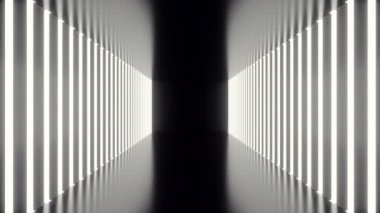 Abstrac neon ışıkları ile fütüristik karanlık koridor. Işık parlayan. Fütüristik mimarisi arka plan, 3d animasyon