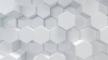 3D resimde beyaz geometrik altıgen arka plan. Yüzey altıgen desen, altıgen petek.