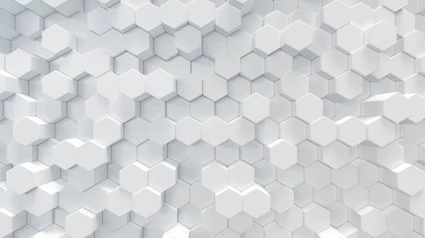 Ilustração 3D branco geométrico hexágono abstrato fundo. Padrão de hexágono de superfície, favo de mel hexagonal . — Fotografia de Stock