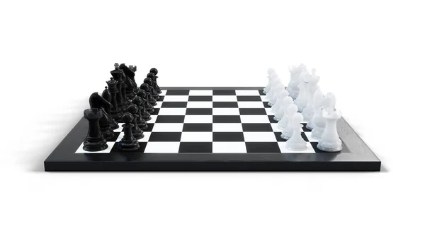 3D illustratie schaakspel aan boord. Bedrijfsideeën van concepten en ideeën van de strategie. Chess cijfers op witte achtergrond — Stockfoto